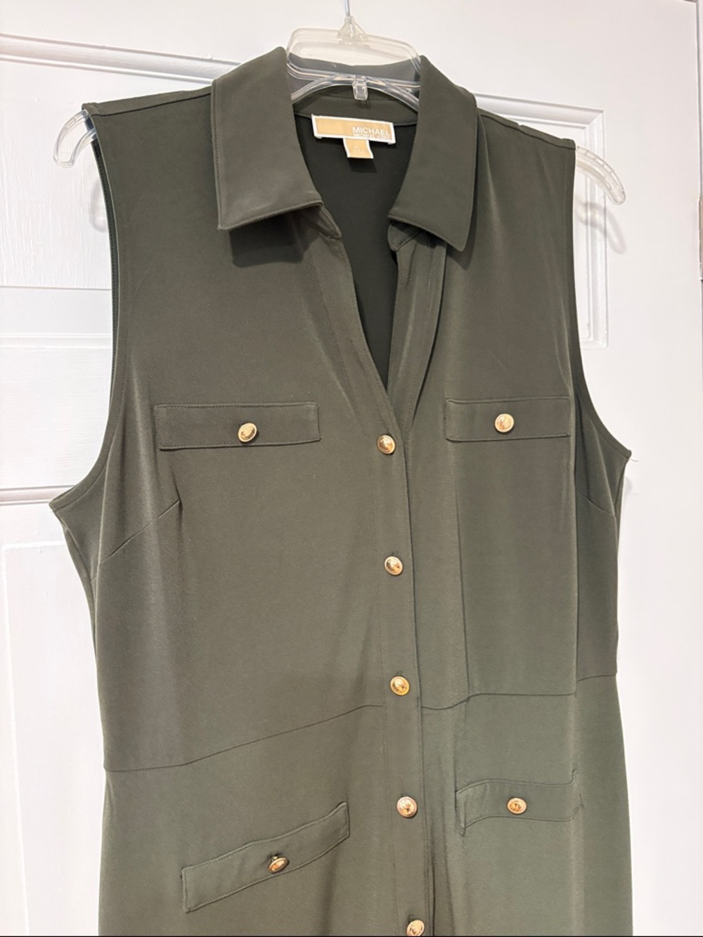 Michael Kors Sleeveless Button-Front Midi Dress in Olive XL - Picture 3 of 6